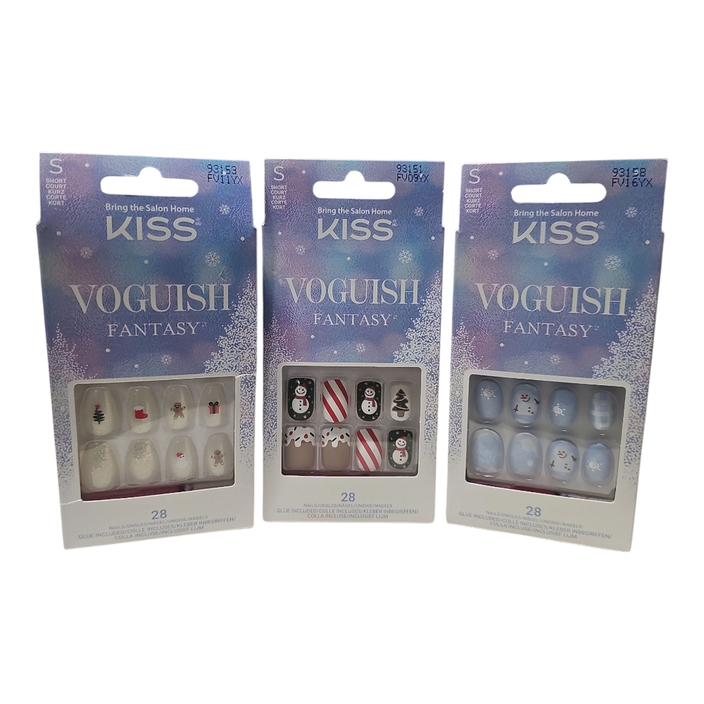 ⚡️New In Box Kiss Voguish Fantasy Nails - Festive Design 3 Box Set Short Length